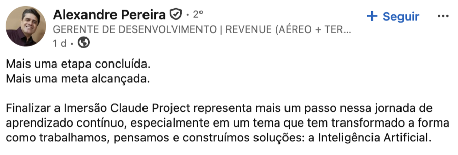 Depoimento de aluno da Imersão