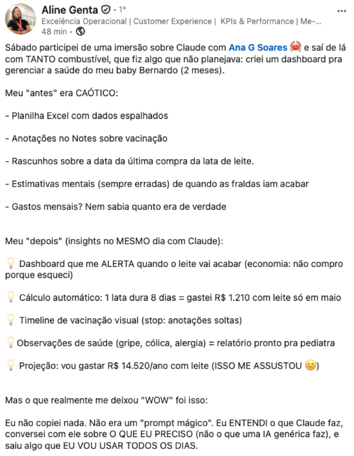 Print do dashboard construído por Aline