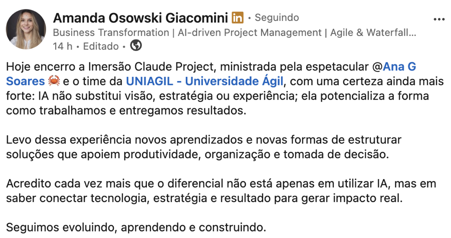 Depoimento de aluno da Imersão