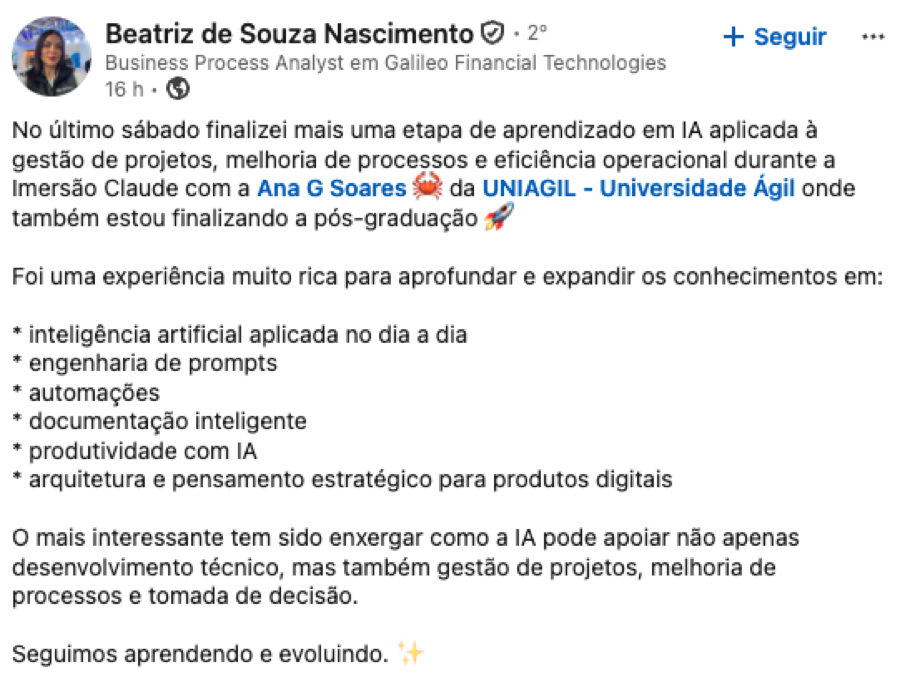 Depoimento de aluno da Imersão