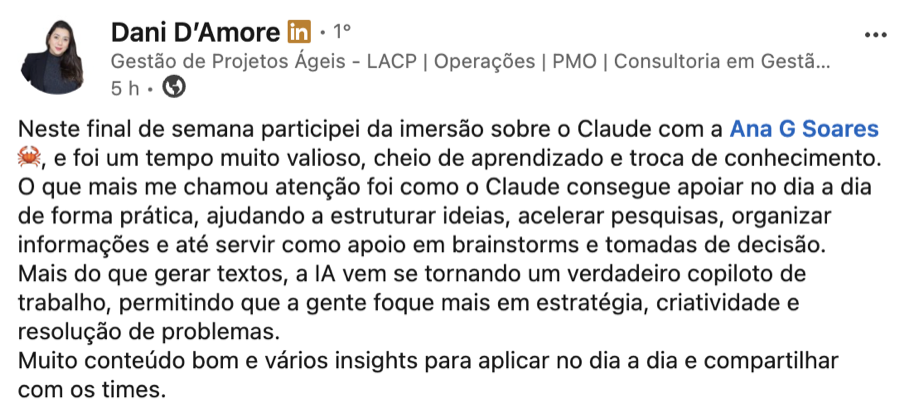 Depoimento de aluno da Imersão