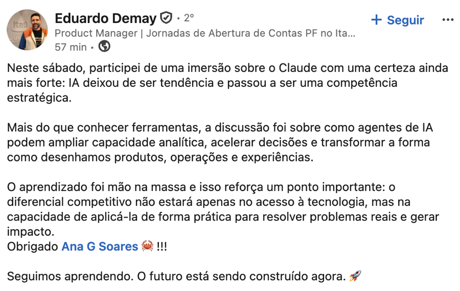 Depoimento de aluno da Imersão