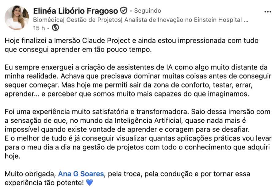 Depoimento de aluno da Imersão