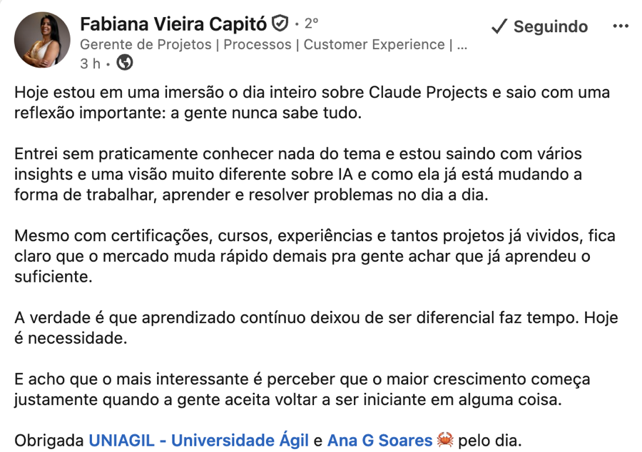 Depoimento de aluno da Imersão