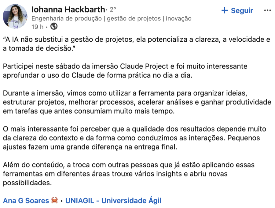 Depoimento de aluno da Imersão