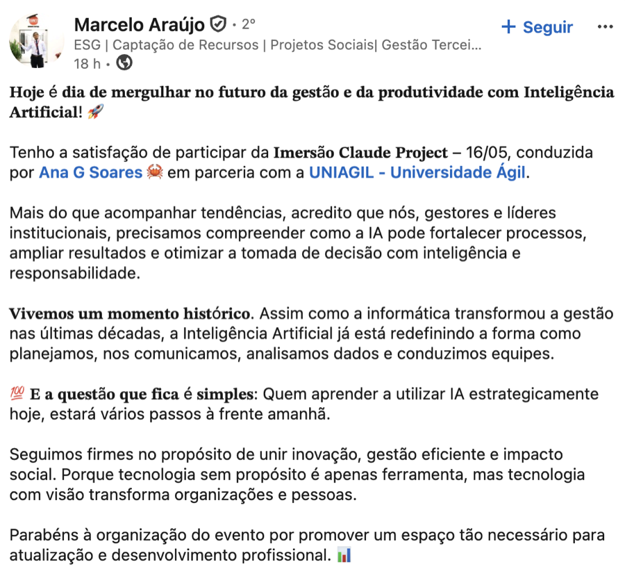 Depoimento de aluno da Imersão