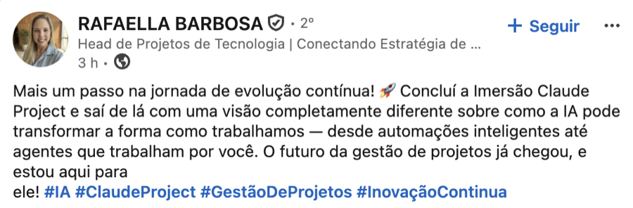 Depoimento de aluno da Imersão